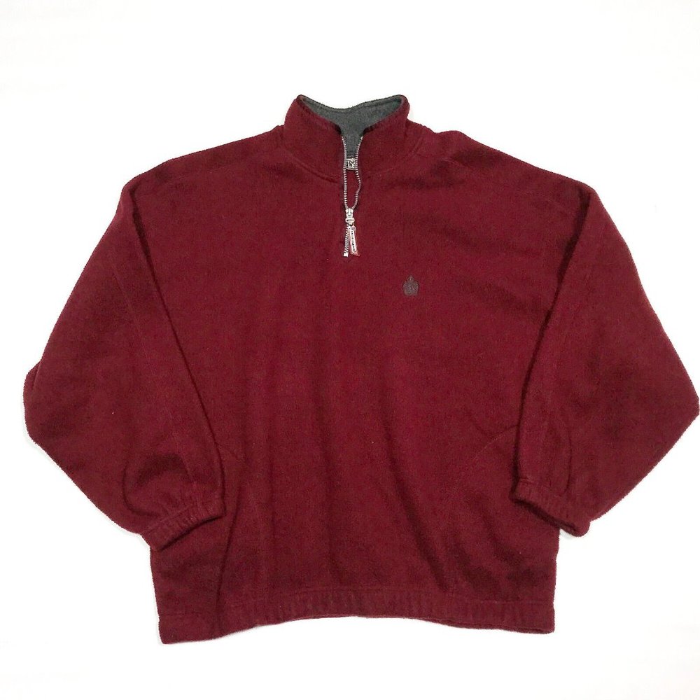 Vintage Snow Fleece by Bugle Boy Burgundy Red 1/4 Zip Fleece Pullover Mens L